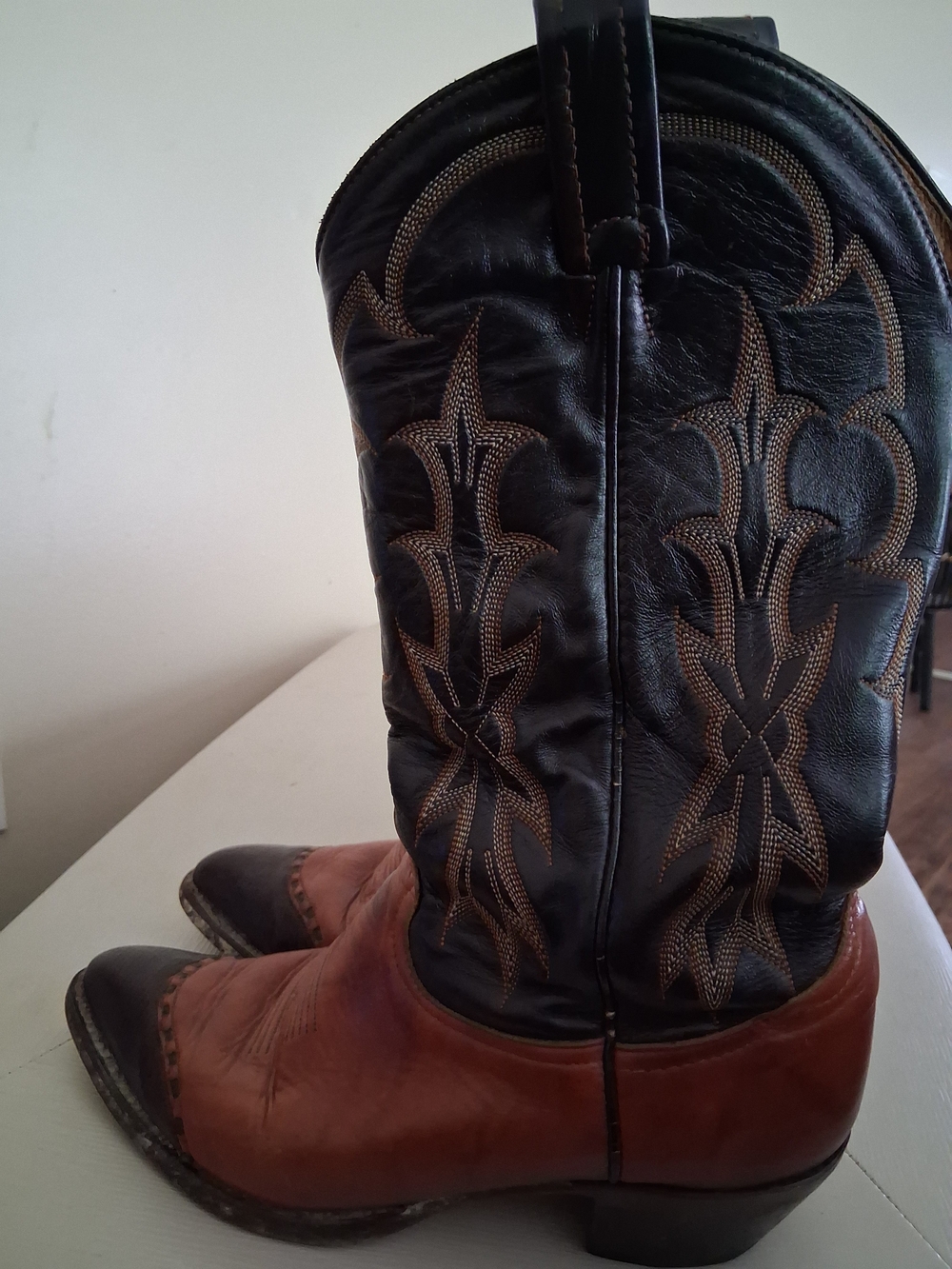 Tony Lama Black and Brown Leather Cowboy Boots